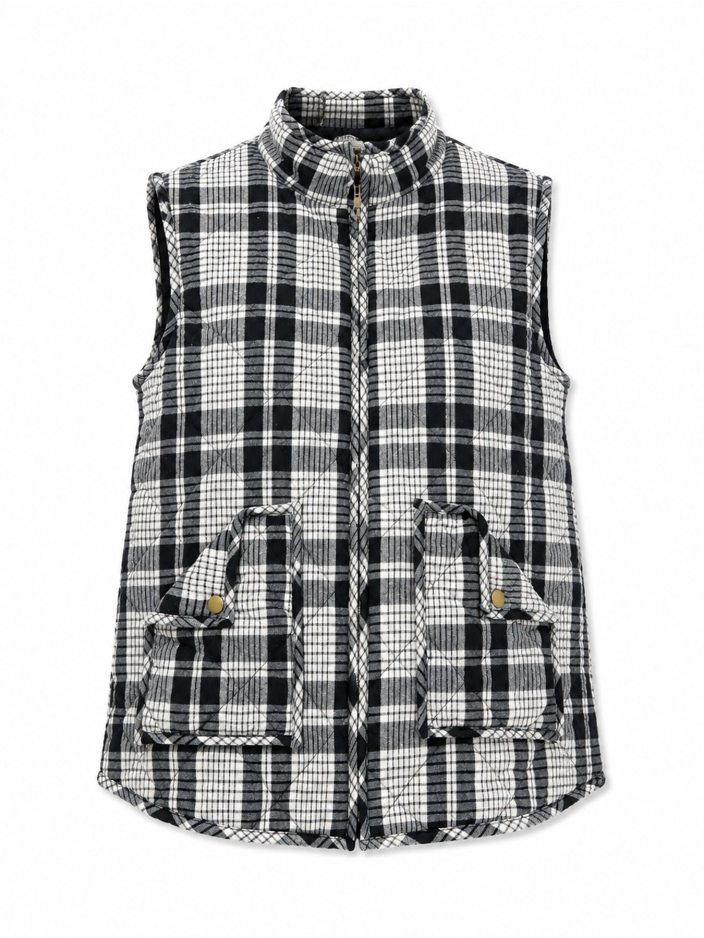 orange creek Black & White Quilted Plaid Vest